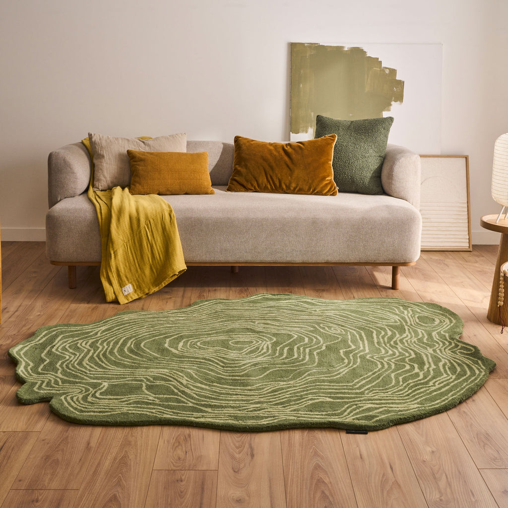 Cèdre blanc – Tapis en laine en forme organique - Vert Cèdre blanc