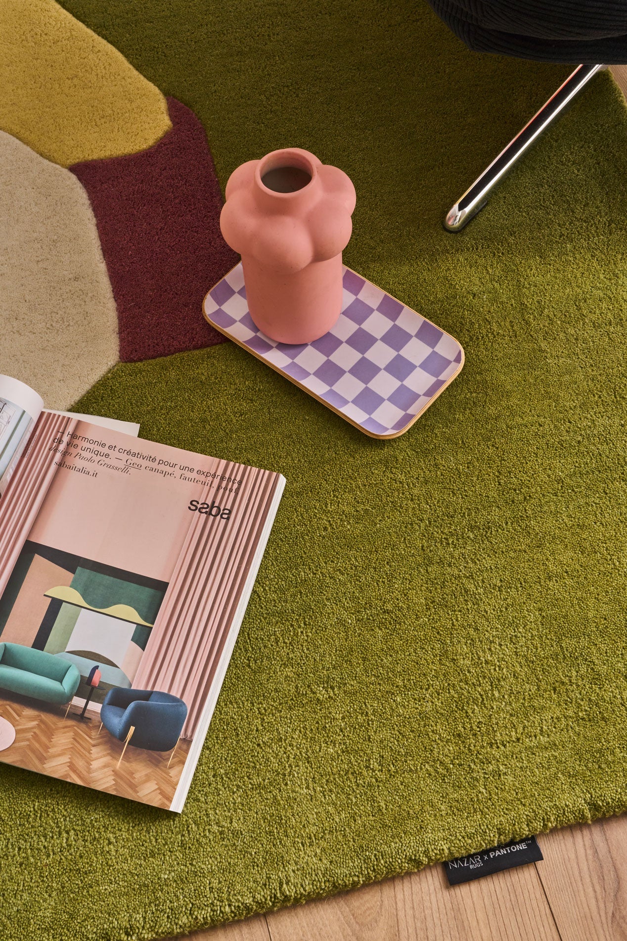 Nuage sucré – Tapis en laine multicolore vert et rose Nuage sucré