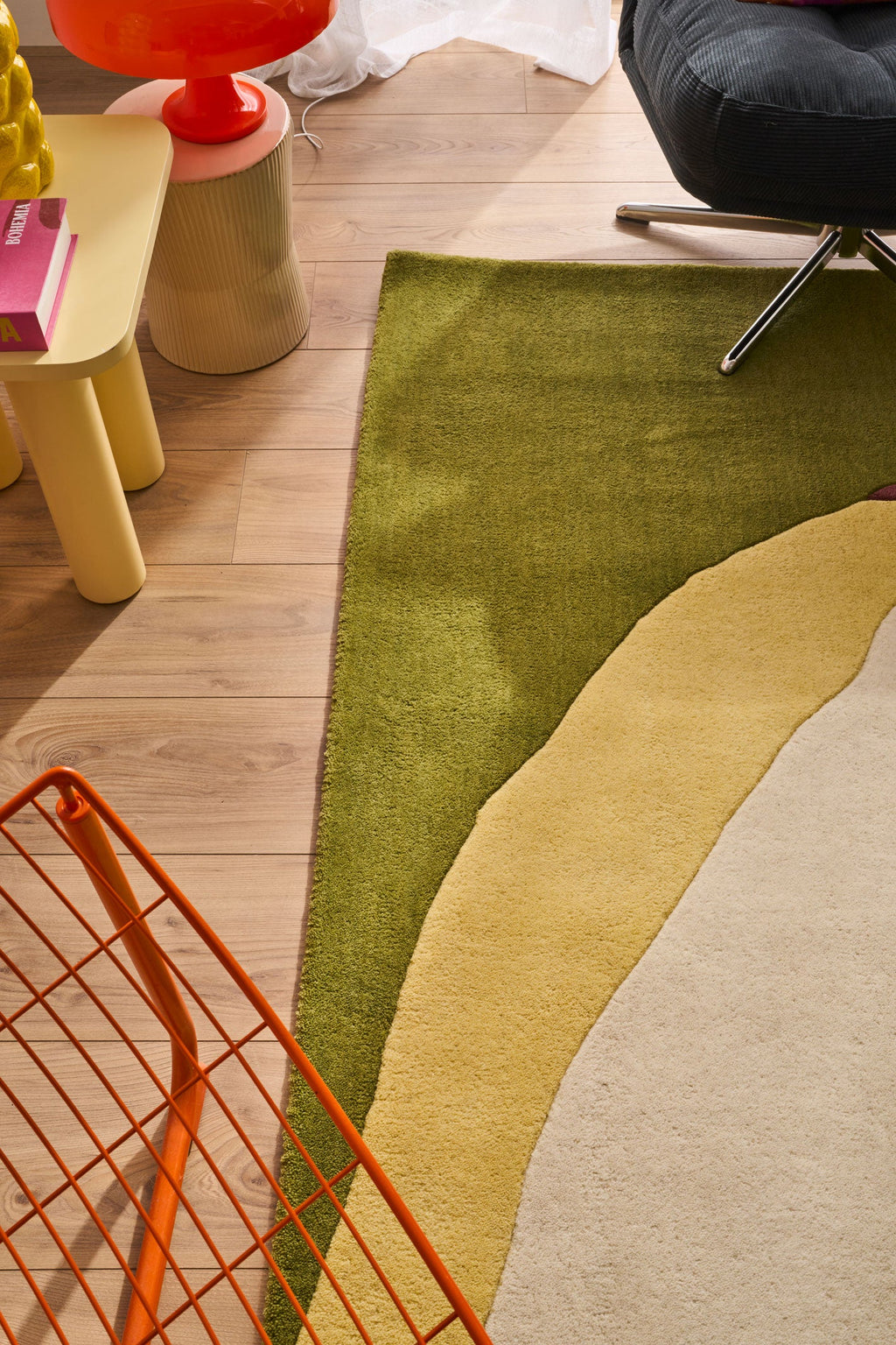 Nuage sucré – Tapis en laine multicolore vert et rose Nuage sucré