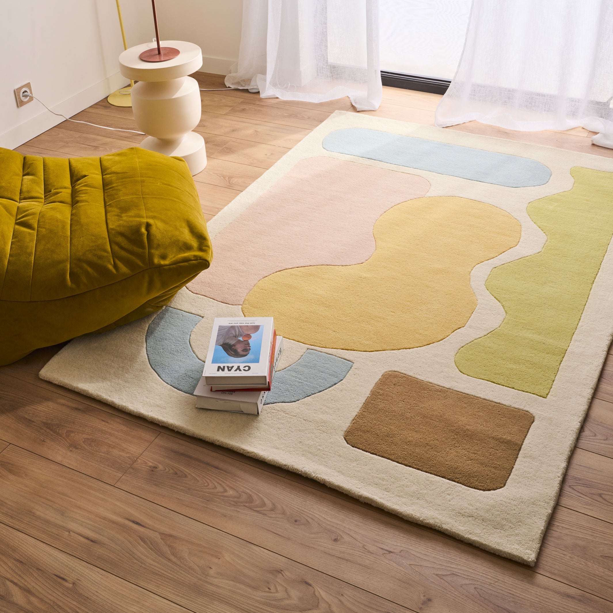 Rayon tendre – Tapis en laine multicolore doux Rayon tendre