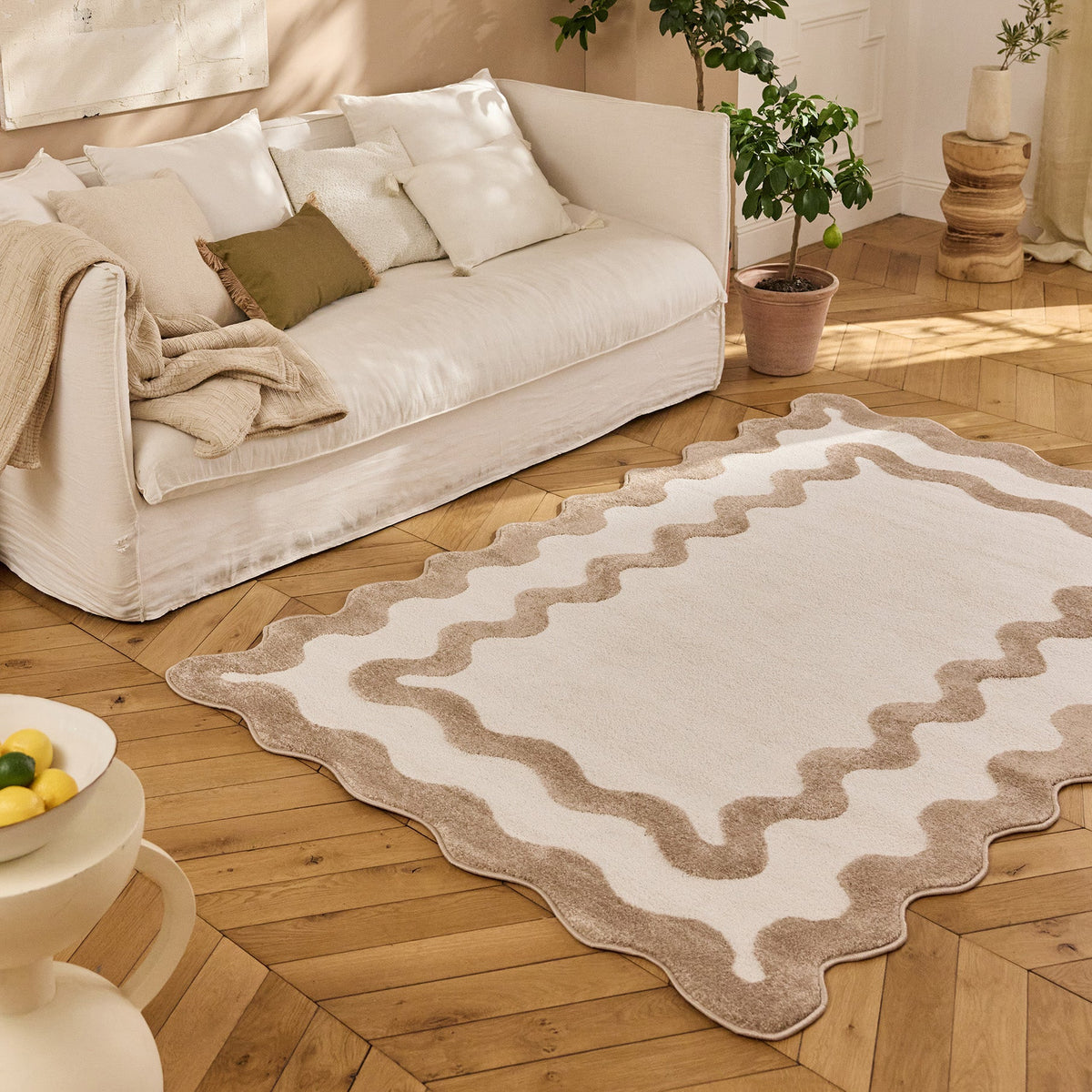 TERRA DEL SOL - Tapis intérieur beige et écru à bords ondulés - TDS1040BEI Nazar rugs