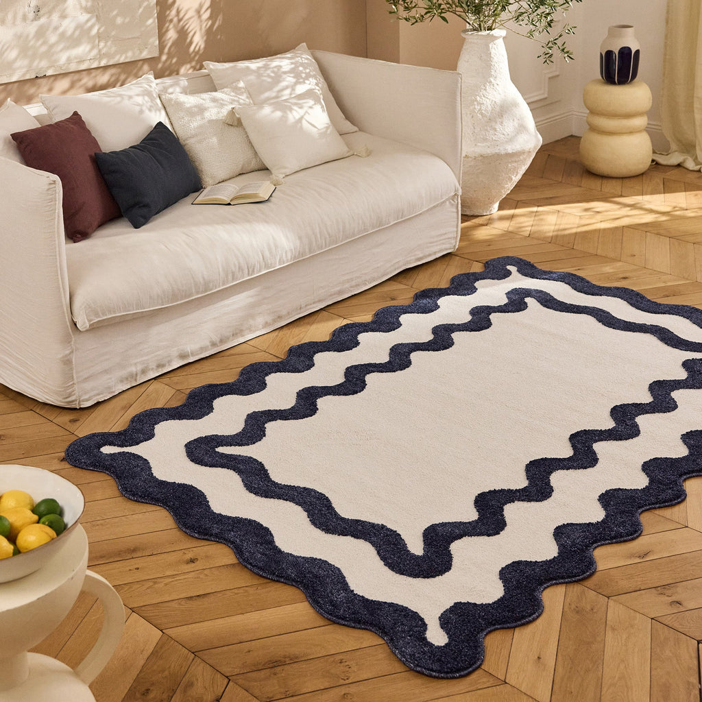TERRA DEL SOL - Tapis intérieur bleu et écru à bords ondulés - TDS1040BLE Nazar rugs