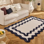 TERRA DEL SOL - Tapis intérieur bleu et écru à bords ondulés - TDS1040BLE Nazar rugs