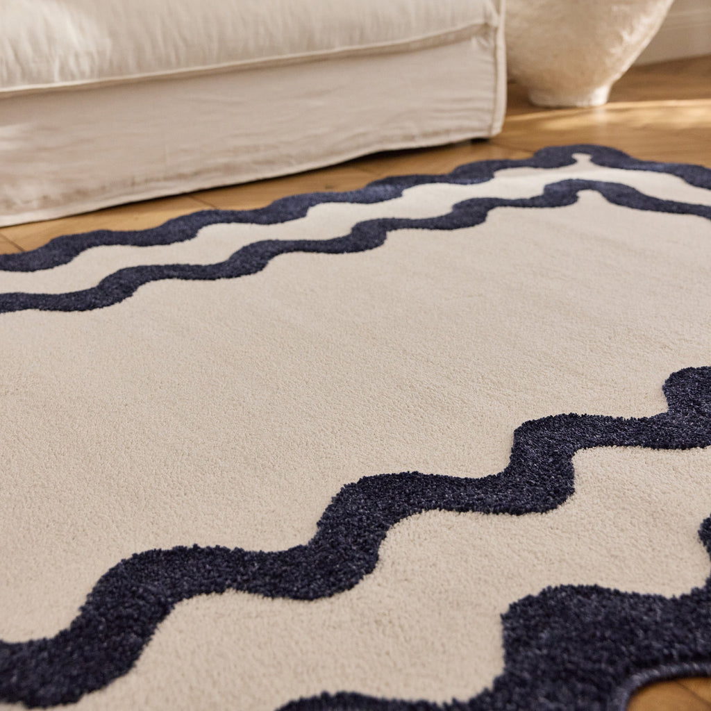 TERRA DEL SOL - Tapis intérieur bleu et écru à bords ondulés - TDS1040BLE Nazar rugs
