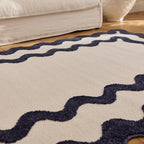 TERRA DEL SOL - Tapis intérieur bleu et écru à bords ondulés - TDS1040BLE Nazar rugs