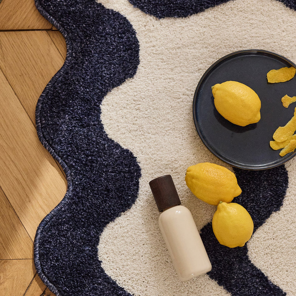 TERRA DEL SOL - Tapis intérieur bleu et écru à bords ondulés - TDS1040BLE Nazar rugs