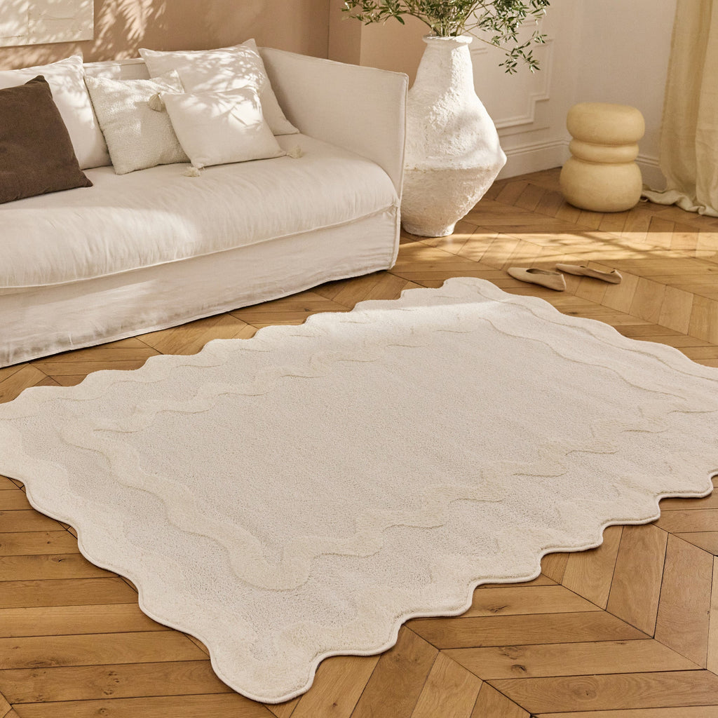 TERRA DEL SOL - Tapis intérieur crème à bords ondulés - TDS1040CRE Nazar rugs