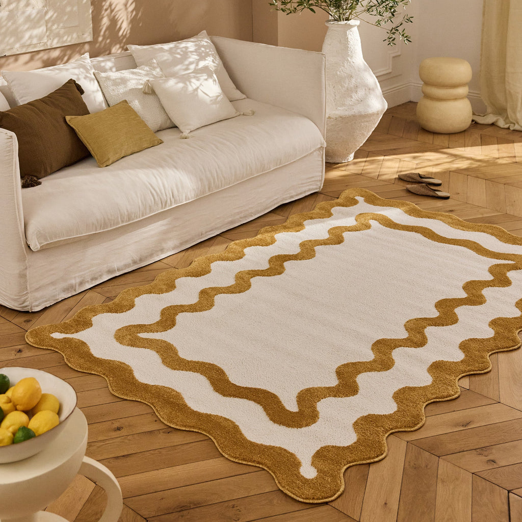 TERRA DEL SOL - Tapis intérieur ocre et écru à bords ondulés - TDS1040OCR Nazar rugs