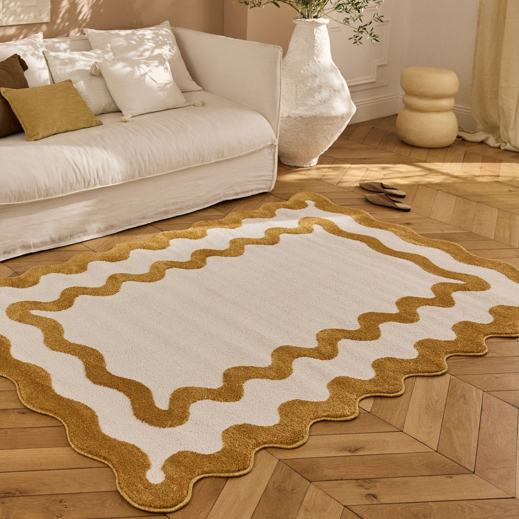 TERRA DEL SOL - Tapis intérieur ocre et écru à bords ondulés - TDS1040OCR Nazar rugs