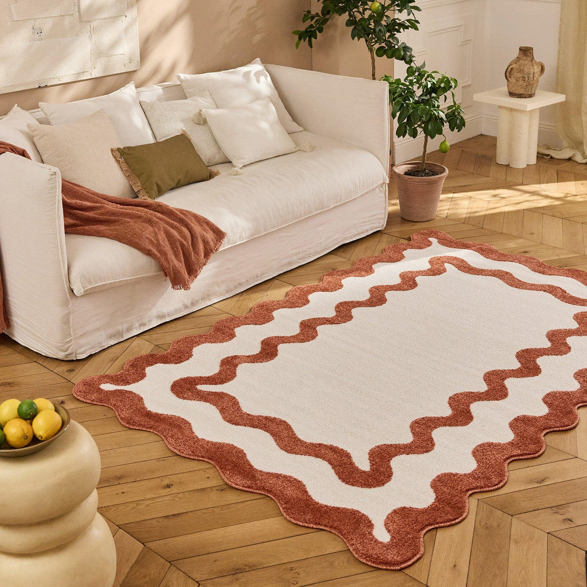 TERRA DEL SOL - Tapis intérieur terracotta et écru à bords ondulés - TDS1040TER Nazar rugs