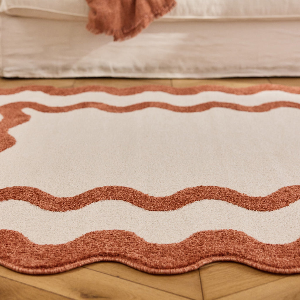 TERRA DEL SOL - Tapis intérieur terracotta et écru à bords ondulés - TDS1040TER Nazar rugs