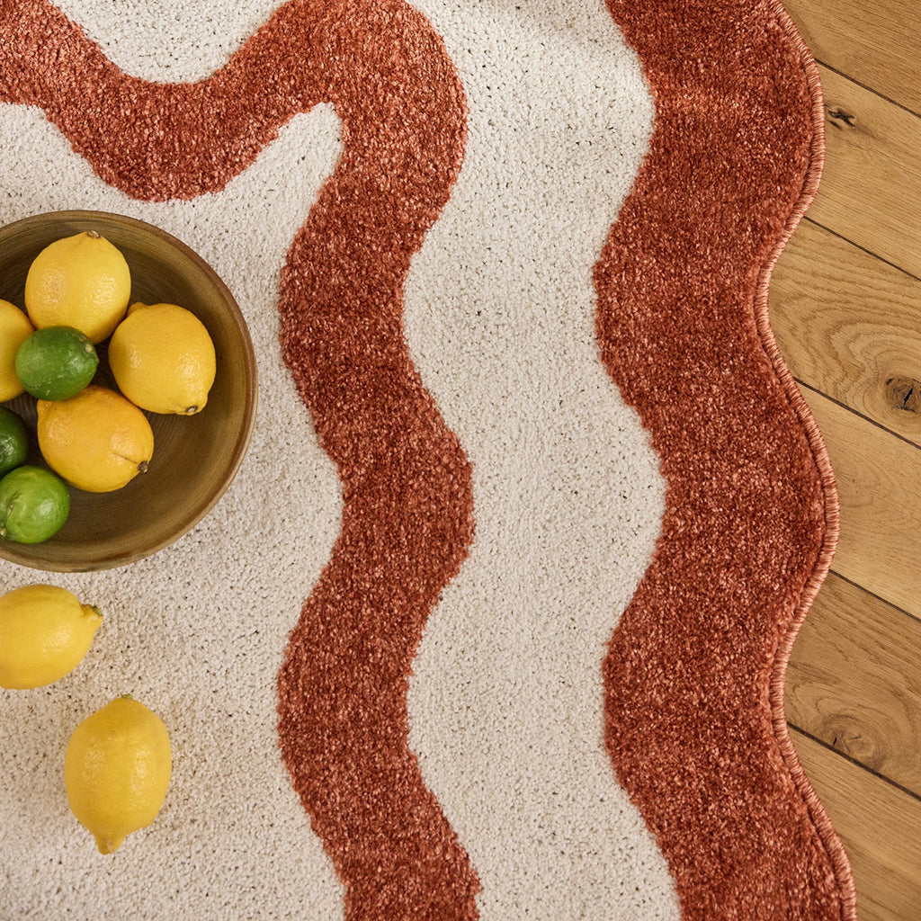 TERRA DEL SOL - Tapis intérieur terracotta et écru à bords ondulés - TDS1040TER Nazar rugs