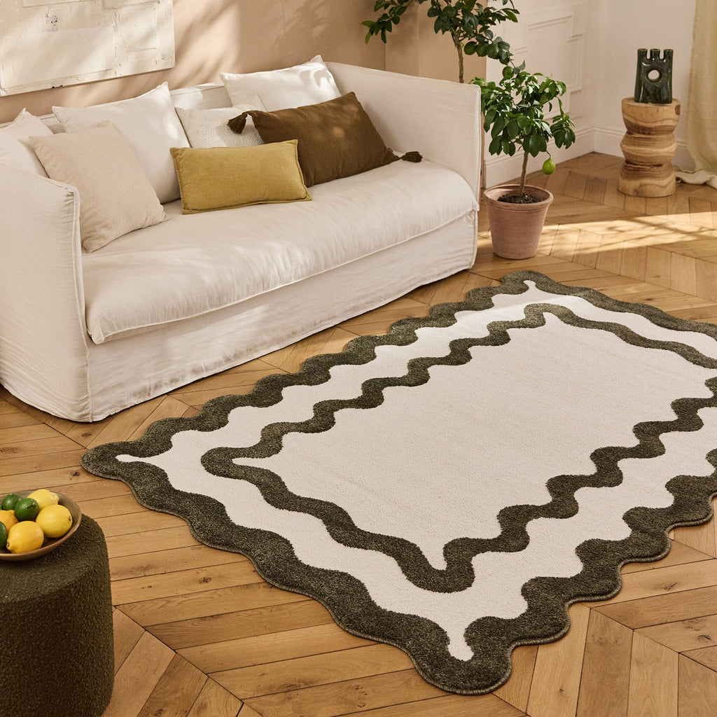 TERRA DEL SOL - Tapis intérieur vert et écru à bords ondulés - TDS1040VER Nazar rugs