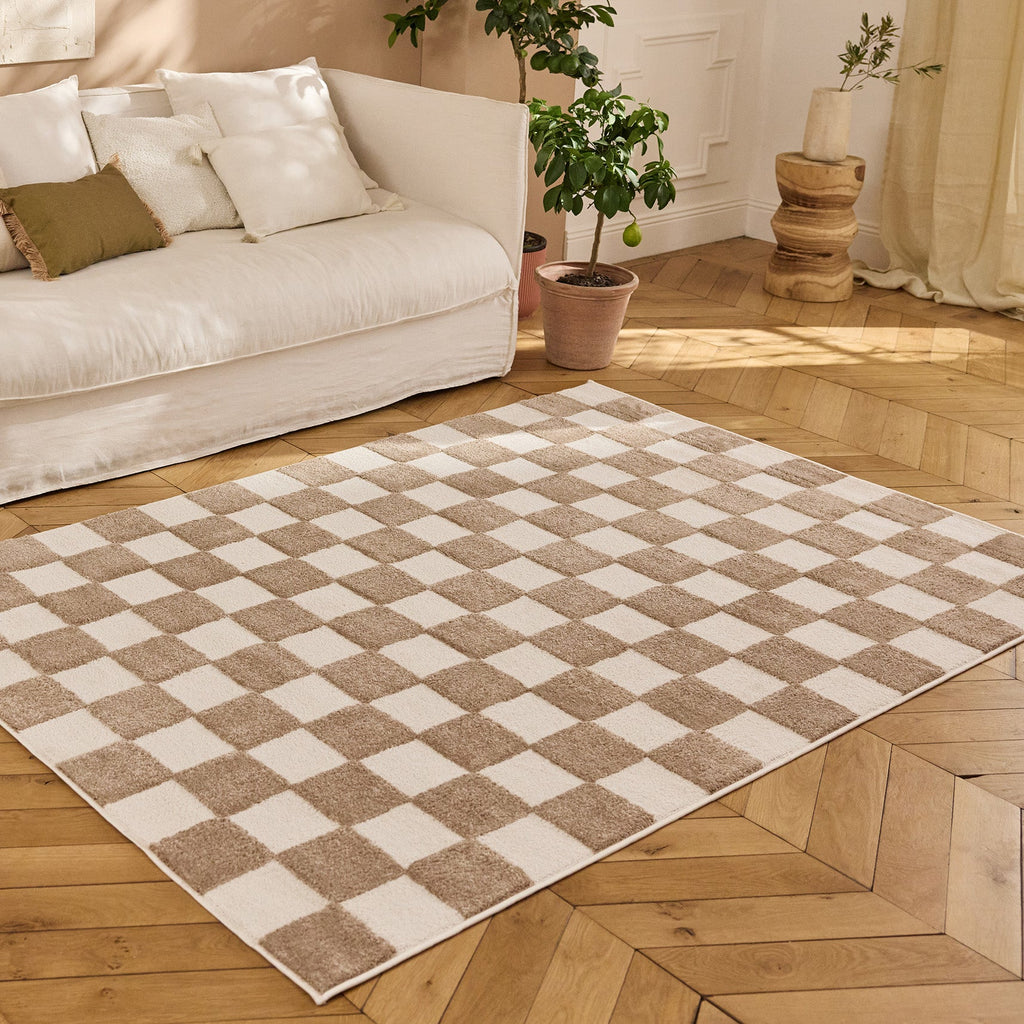 TERRA DEL SOL - Tapis intérieur rectangulaire à damier beige et écru - TDS1041BEI Nazar rugs