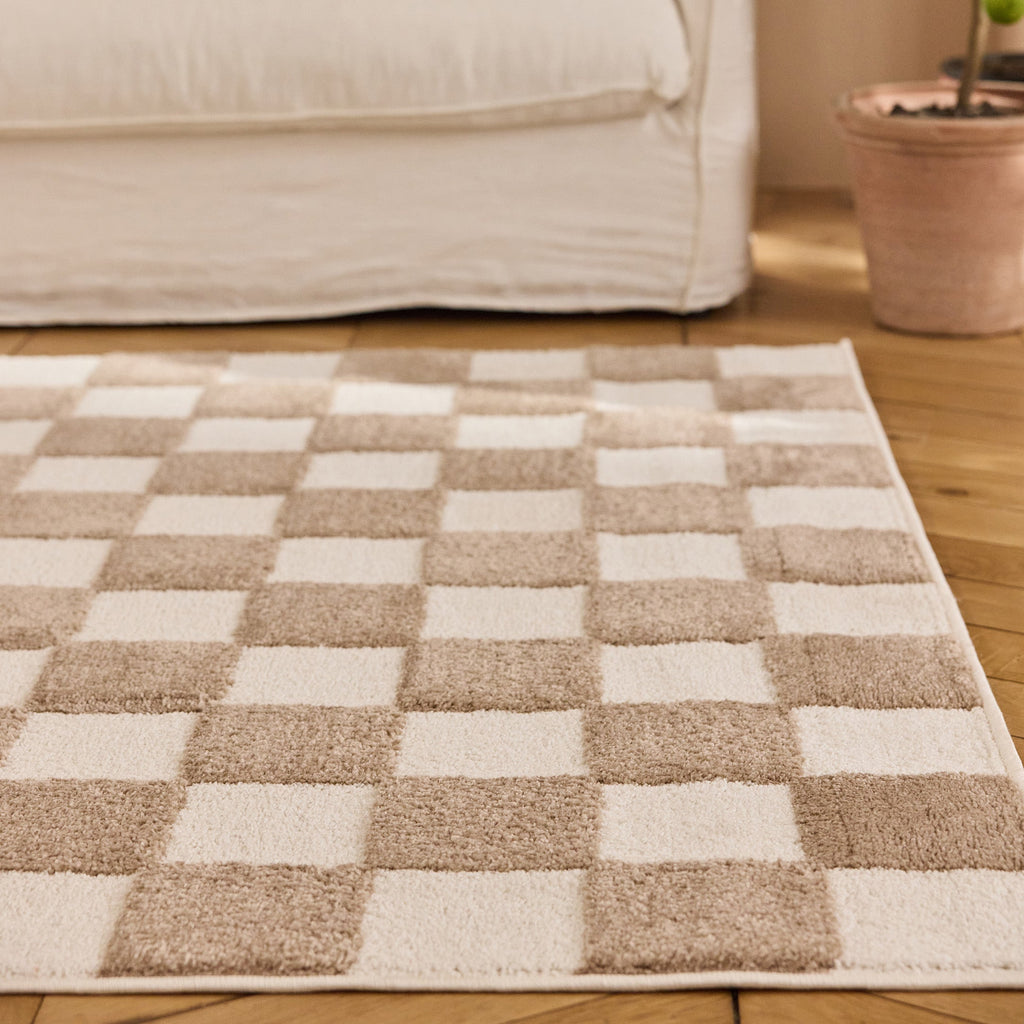 TERRA DEL SOL - Tapis intérieur rectangulaire à damier beige et écru - TDS1041BEI Nazar rugs
