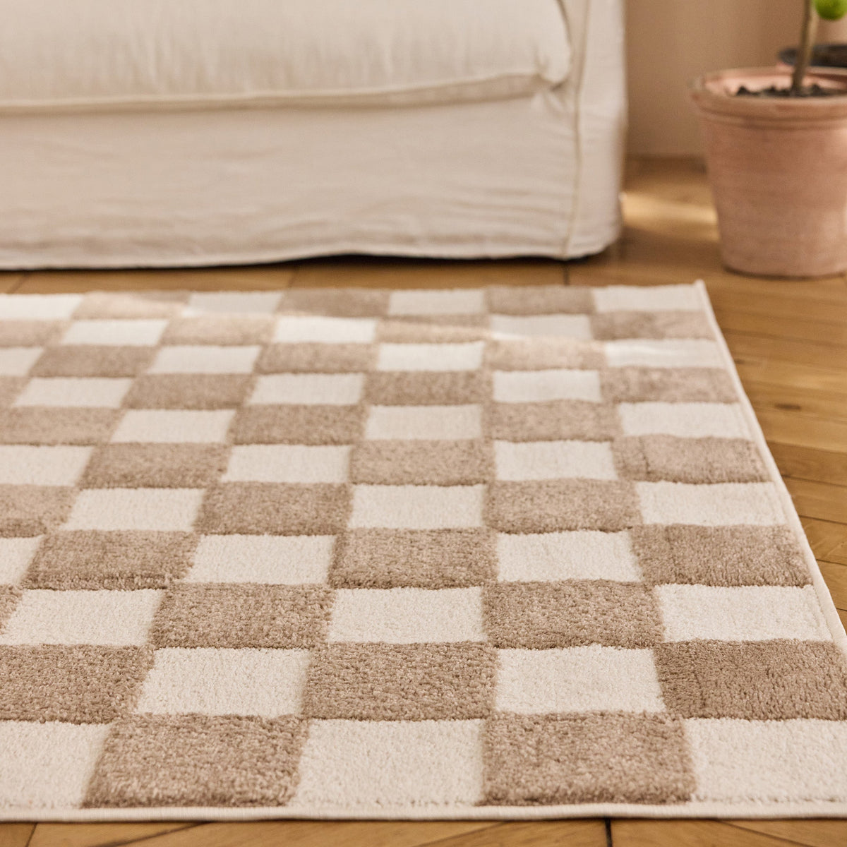 TERRA DEL SOL - Tapis intérieur rectangulaire à damier beige et écru - TDS1041BEI Nazar rugs
