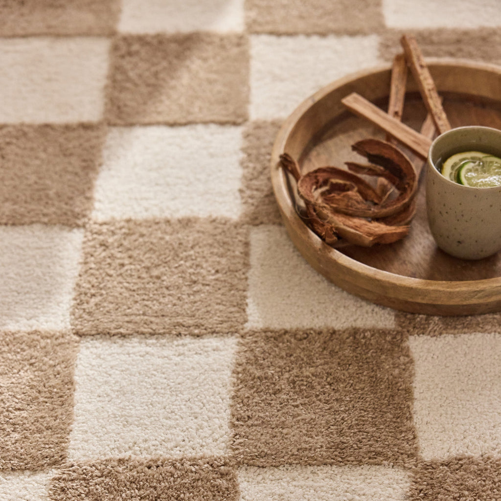 TERRA DEL SOL - Tapis intérieur rectangulaire à damier beige et écru - TDS1041BEI Nazar rugs