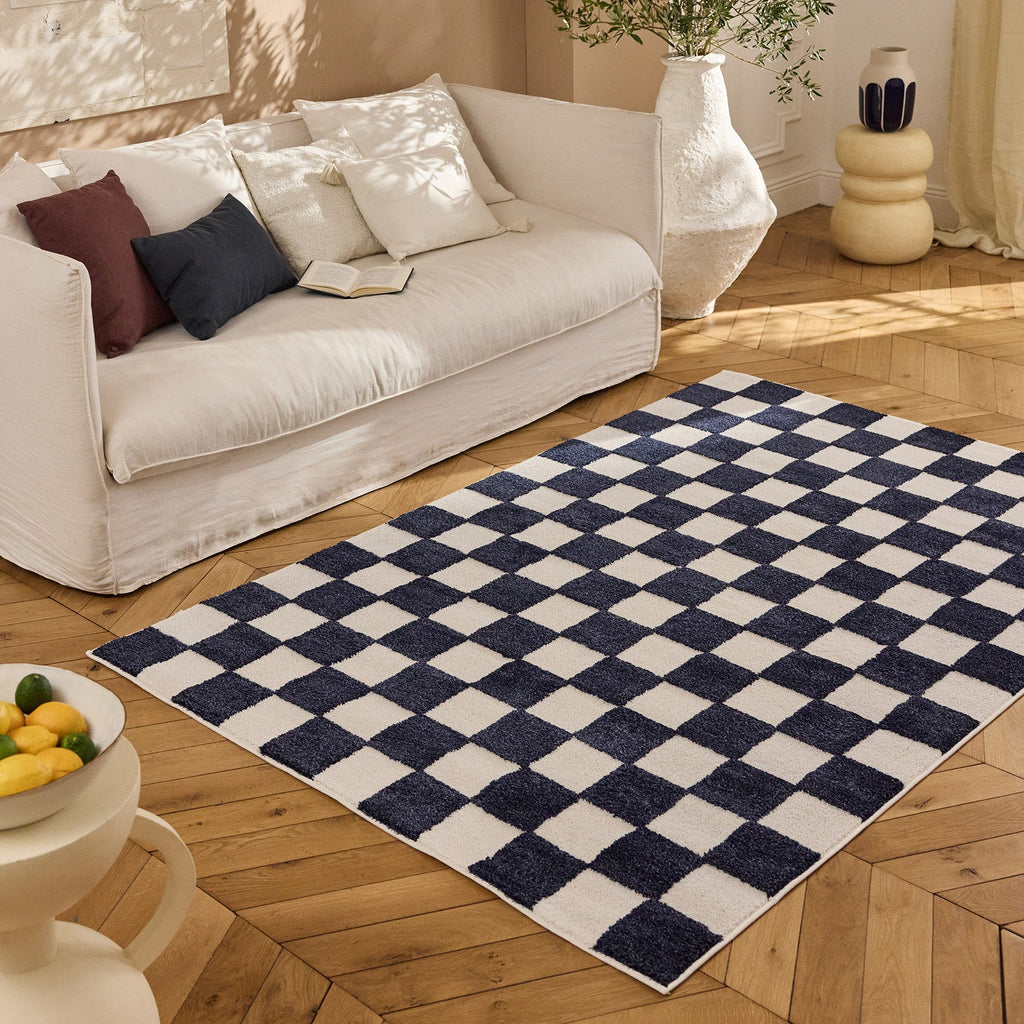 TERRA DEL SOL - Tapis intérieur rectangulaire à damier bleu et écru - TDS1041BLE Nazar rugs
