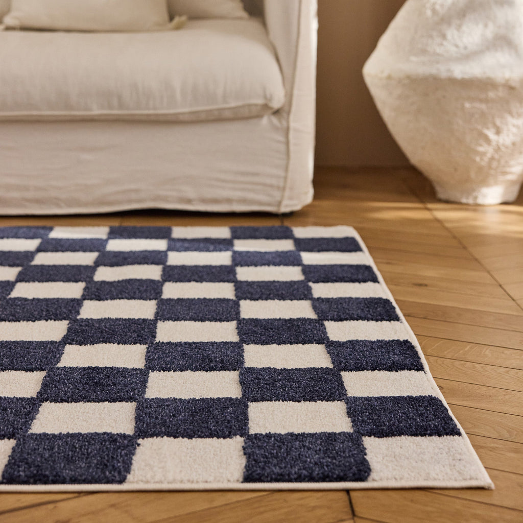 TERRA DEL SOL - Tapis intérieur rectangulaire à damier bleu et écru - TDS1041BLE Nazar rugs