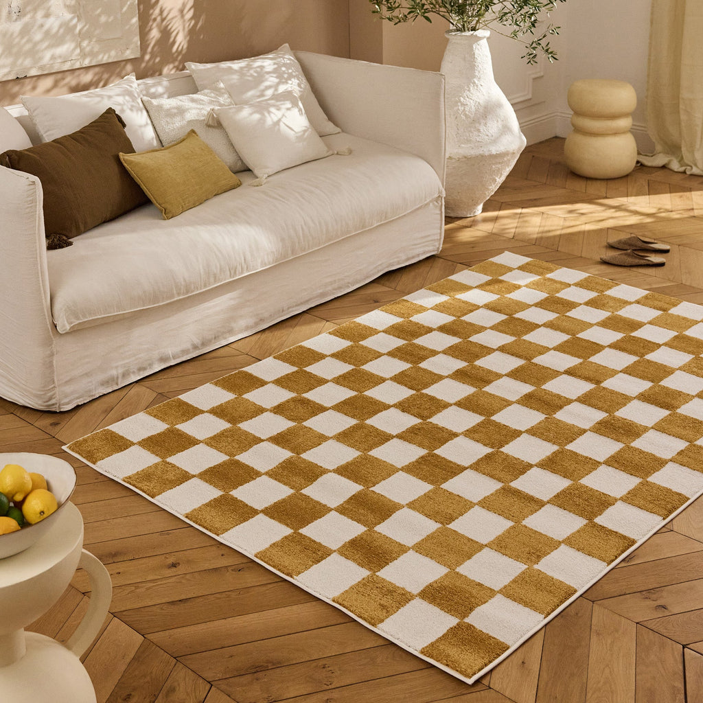 TERRA DEL SOL - Tapis intérieur rectangulaire à damier ocre et écru - TDS1041OCR Nazar rugs