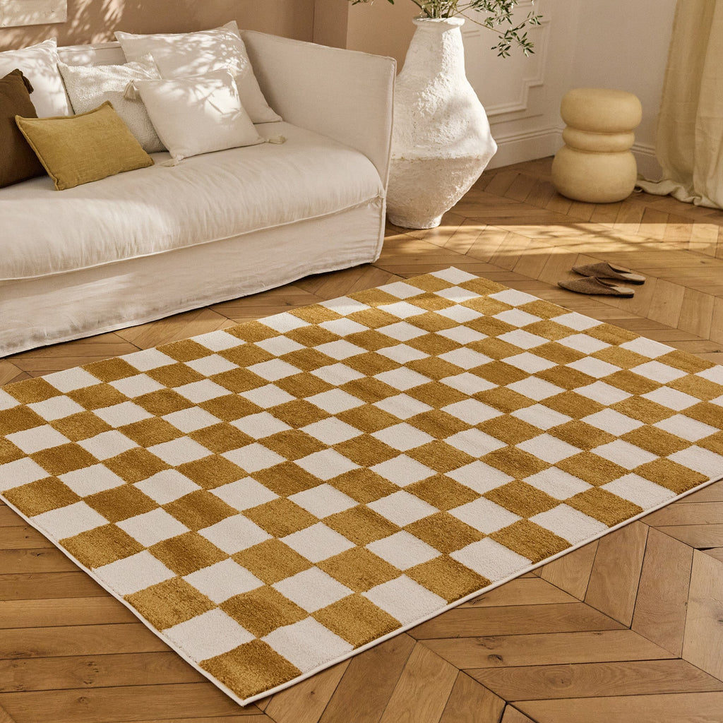 TERRA DEL SOL - Tapis intérieur rectangulaire à damier ocre et écru - TDS1041OCR Nazar rugs