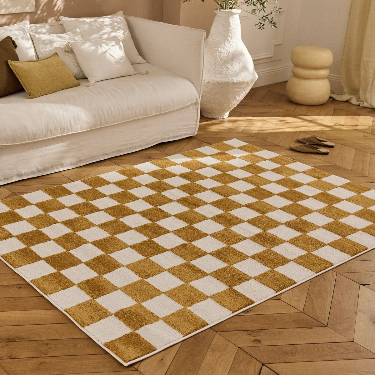 TERRA DEL SOL - Tapis intérieur rectangulaire à damier ocre et écru - TDS1041OCR Nazar rugs