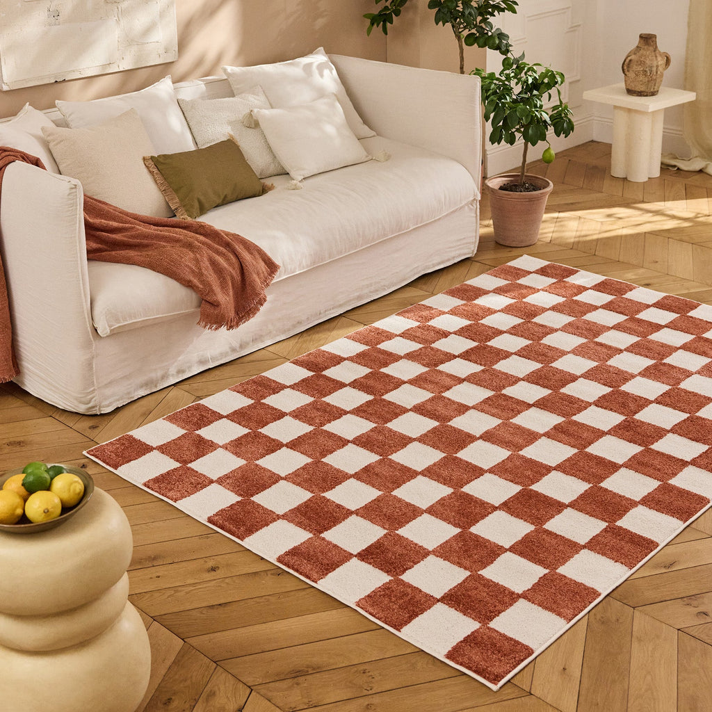 TERRA DEL SOL - Tapis intérieur rectangulaire à damier terracotta et écru - TDS1041TER Nazar rugs
