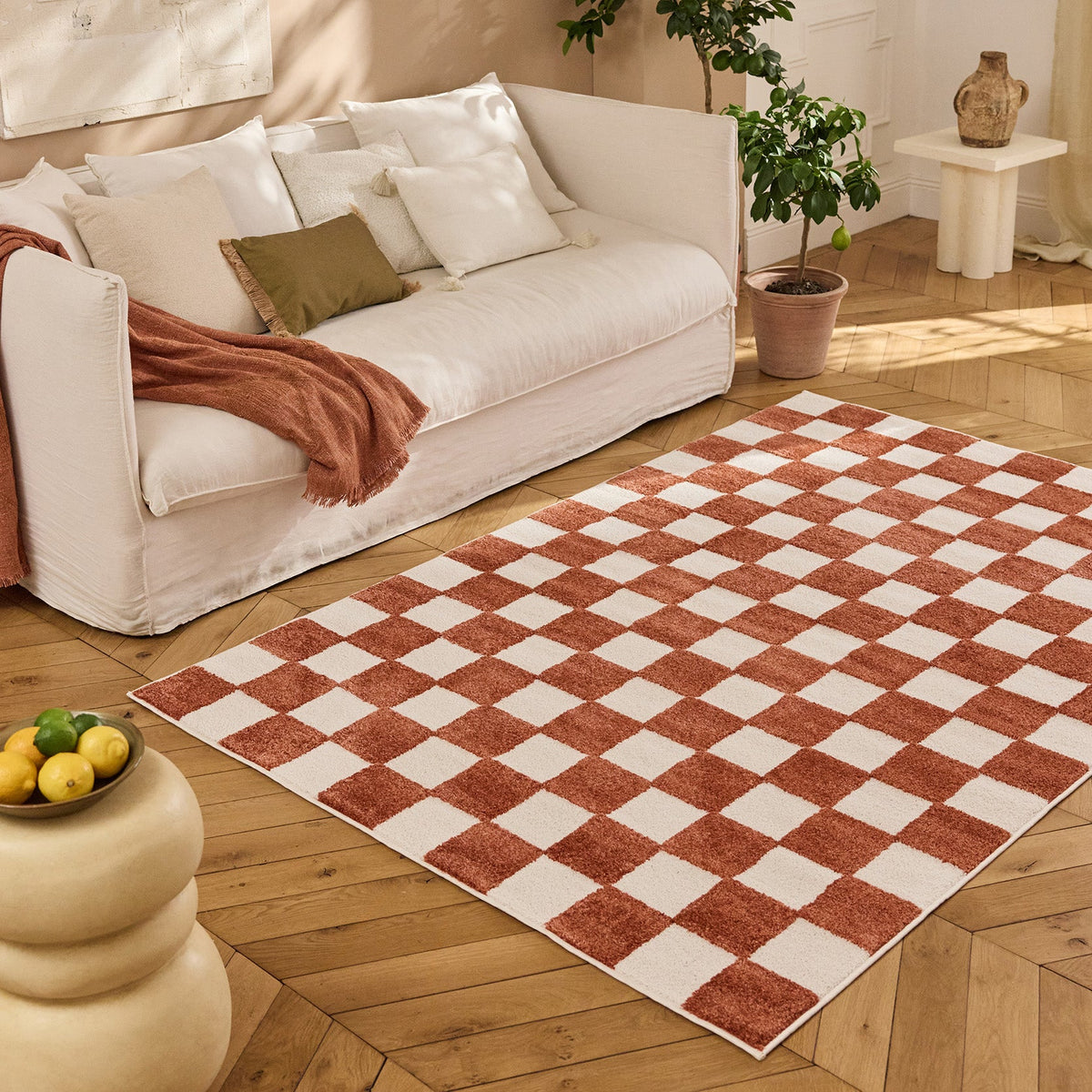 TERRA DEL SOL - Tapis intérieur rectangulaire à damier terracotta et écru - TDS1041TER Nazar rugs