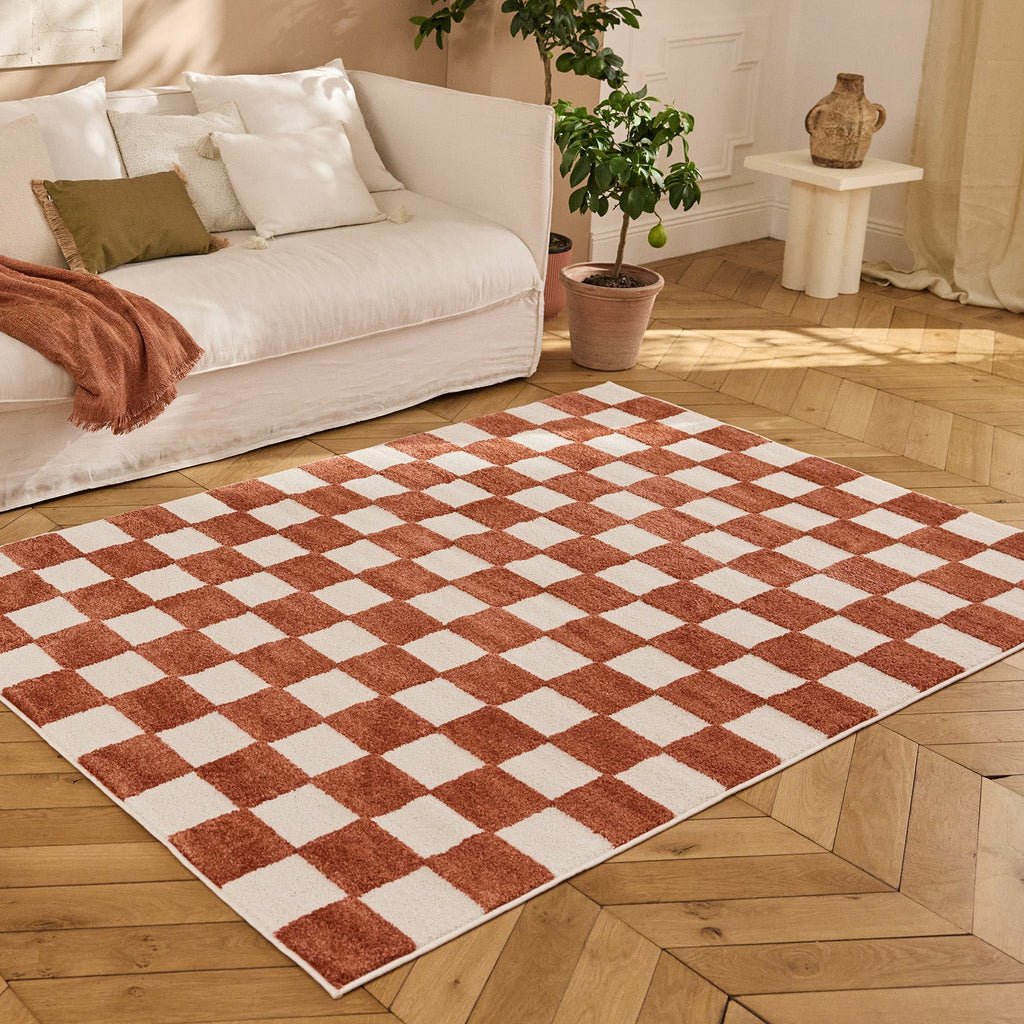 TERRA DEL SOL - Tapis intérieur rectangulaire à damier terracotta et écru - TDS1041TER Nazar rugs