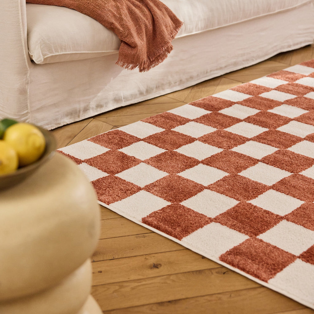 TERRA DEL SOL - Tapis intérieur rectangulaire à damier terracotta et écru - TDS1041TER Nazar rugs