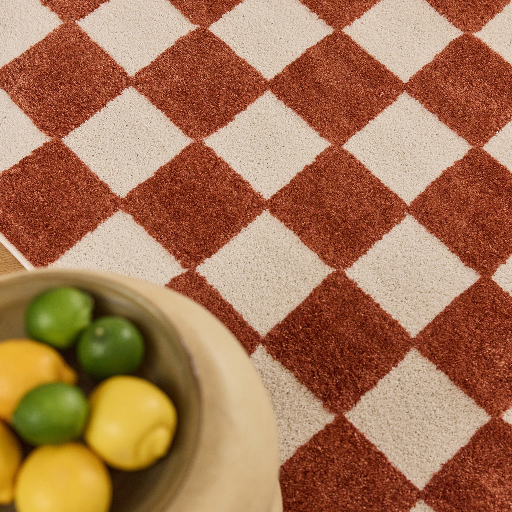 TERRA DEL SOL - Tapis intérieur rectangulaire à damier terracotta et écru - TDS1041TER Nazar rugs