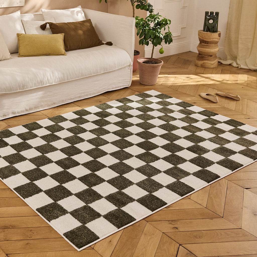 TERRA DEL SOL - Tapis intérieur rectangulaire à damier vert et écru - TDS1041VER Nazar rugs