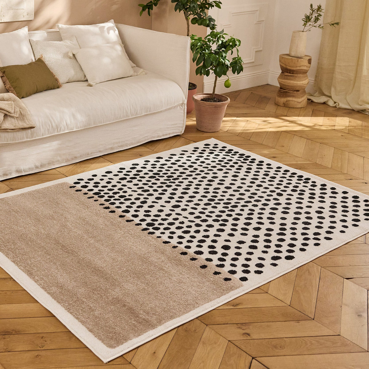 TERRA DEL SOL - Tapis intérieur rectangulaire beige et écru à pois noirs - TDS1042BEI Nazar rugs