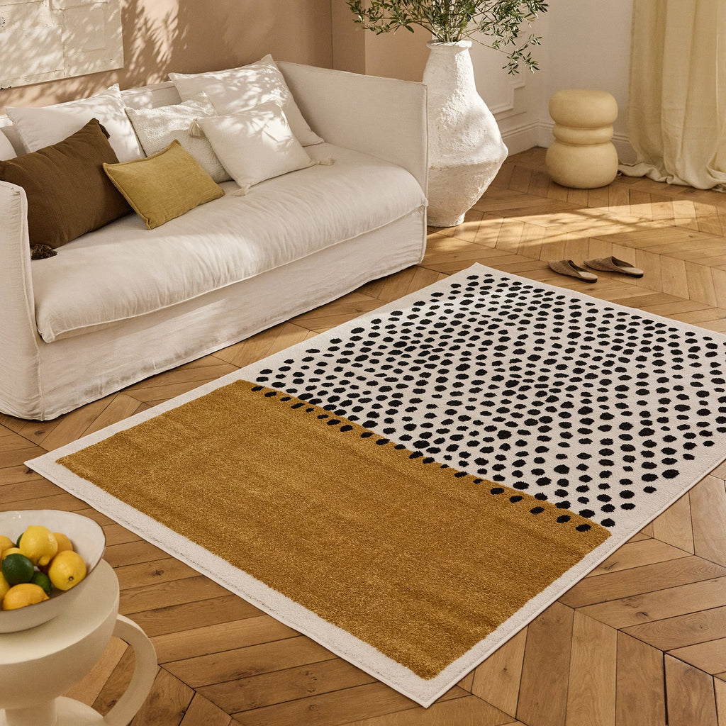 TERRA DEL SOL - Tapis intérieur rectangulaire ocre et écru à pois noirs - TDS1042OCR Nazar rugs