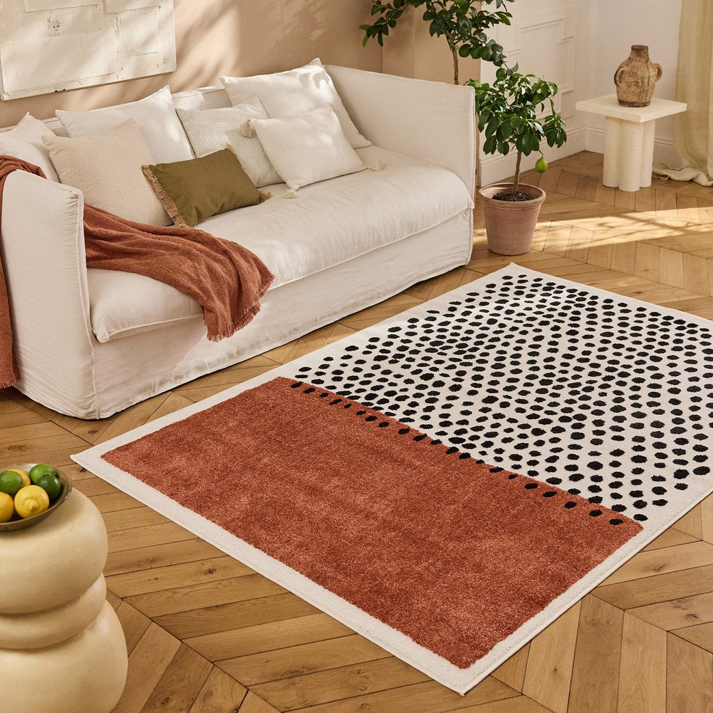 TERRA DEL SOL - Tapis intérieur rectangulaire terracotta et écru à pois noirs - TDS1042TER Nazar rugs