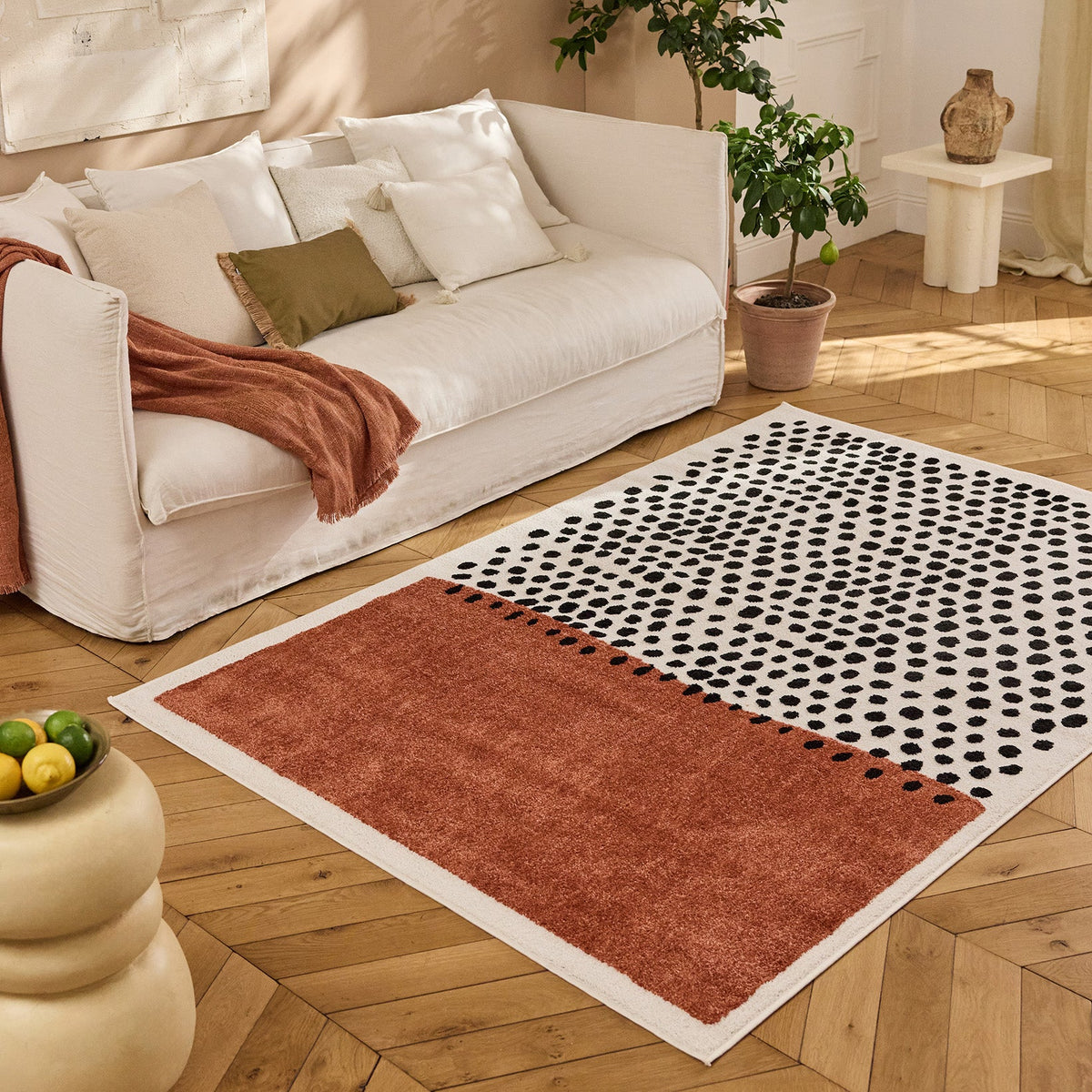 TERRA DEL SOL - Tapis intérieur rectangulaire terracotta et écru à pois noirs - TDS1042TER Nazar rugs
