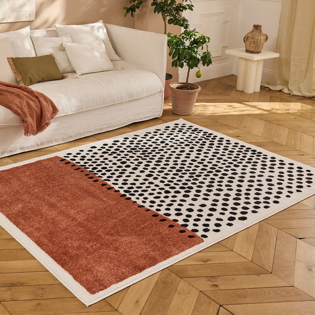 TERRA DEL SOL - Tapis intérieur rectangulaire terracotta et écru à pois noirs - TDS1042TER Nazar rugs