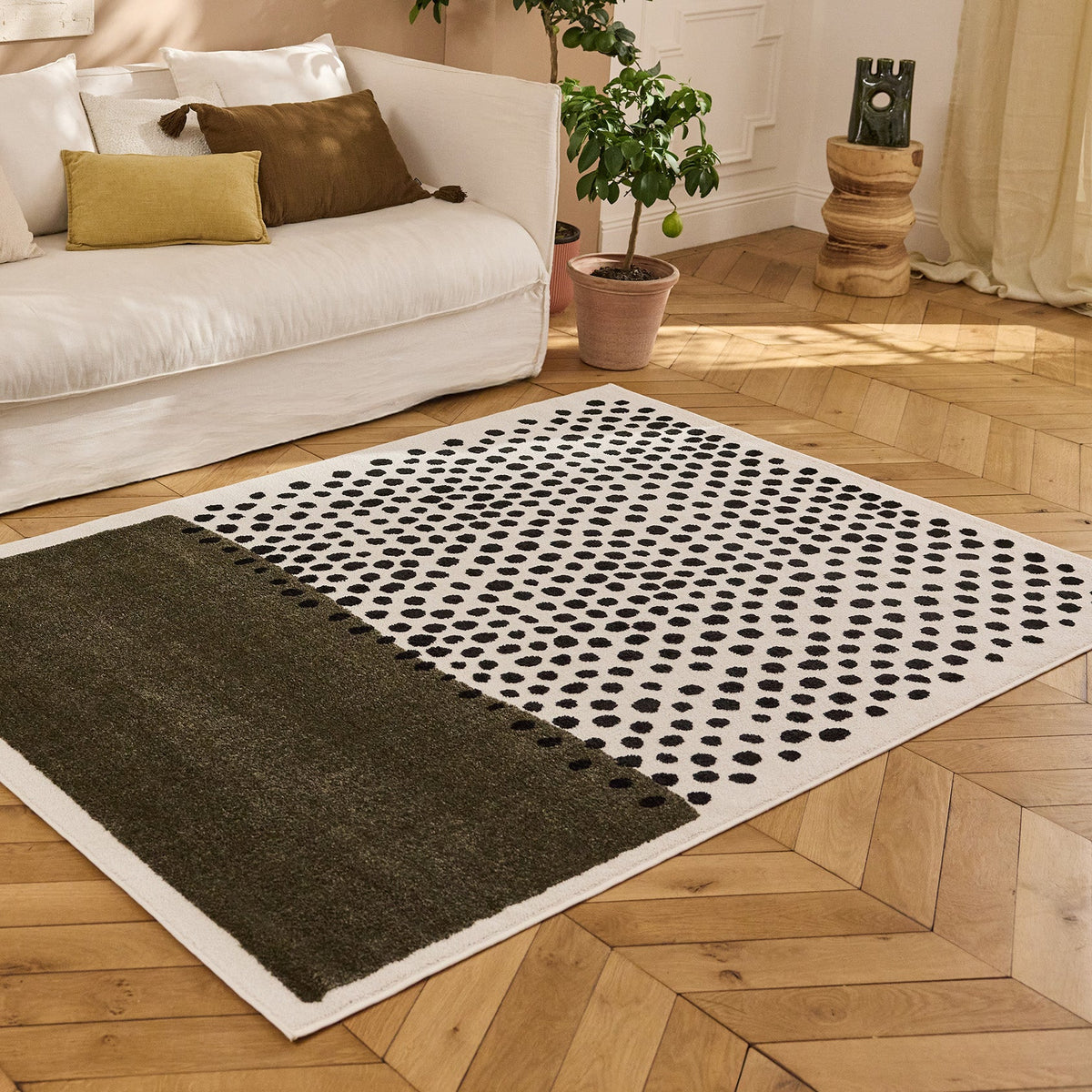 TERRA DEL SOL - Tapis intérieur rectangulaire vert et écru à pois noirs - TDS1042VER Nazar rugs
