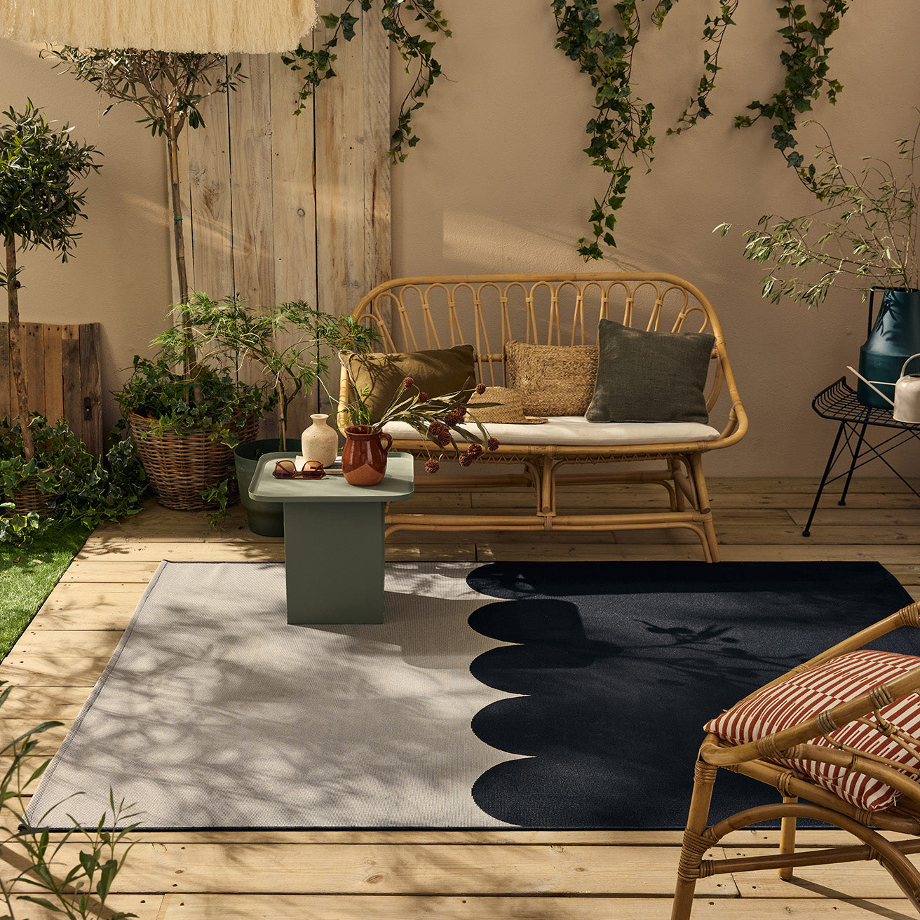 RIVIERA - Tapis d'extérieur noir à motif festonné - RIV707BLE RIVIERA