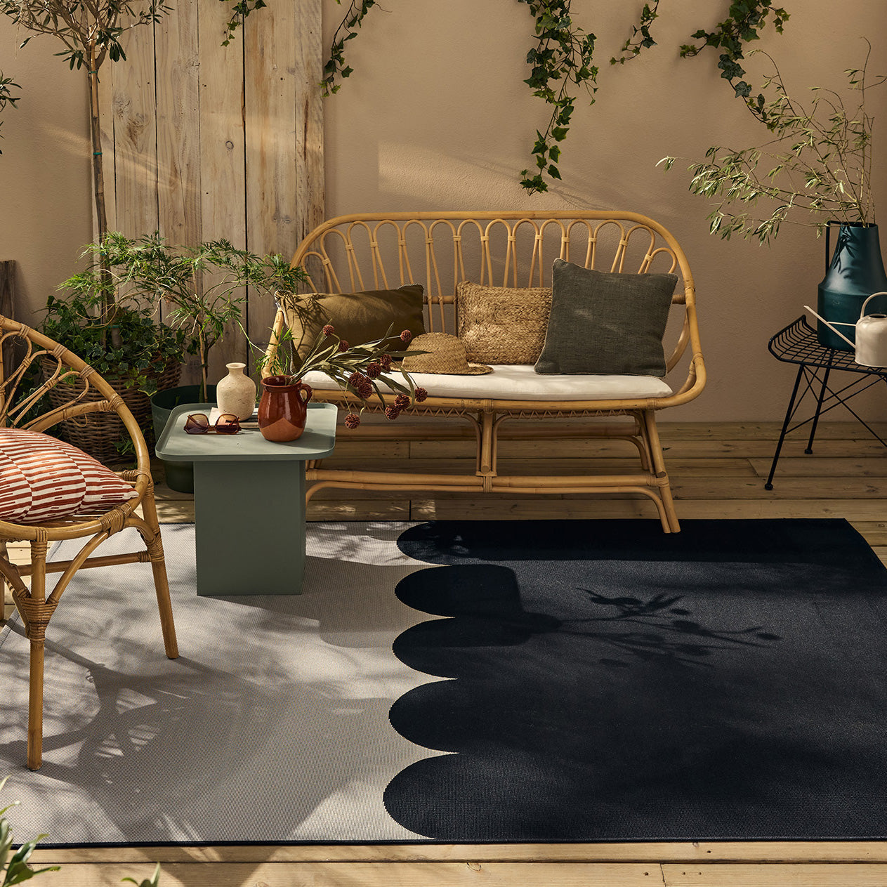 RIVIERA - Tapis d'extérieur noir à motif festonné - RIV707BLE RIVIERA
