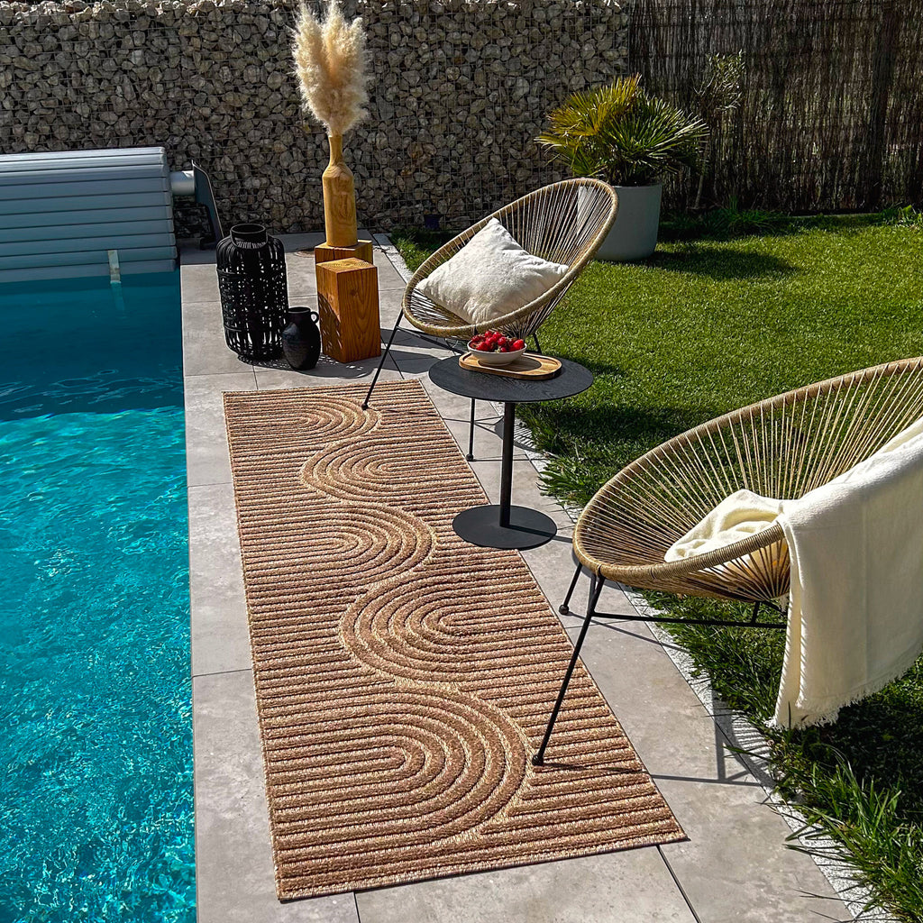 Tapis d'intérieur et extérieur motifs arcs symétriques SANTORINI 986 BEIGE : SAN986BEI Nazar rugs