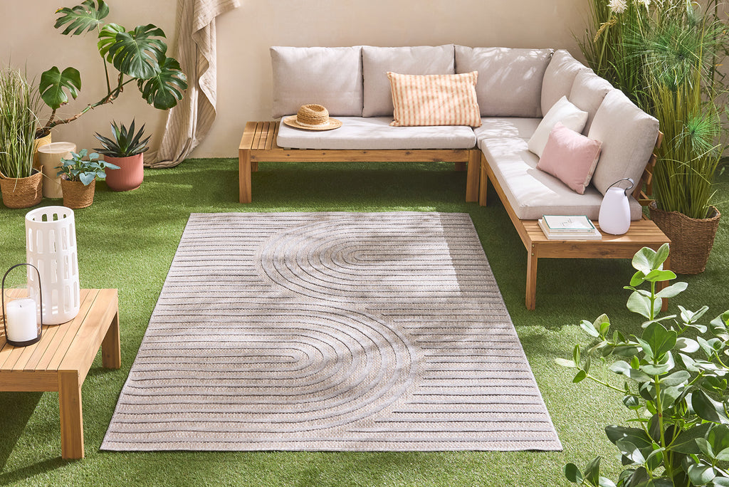 Tapis d'intérieur et extérieur motifs arcs symétriques SANTORINI 986 GRIS : SAN986GRI Nazar rugs