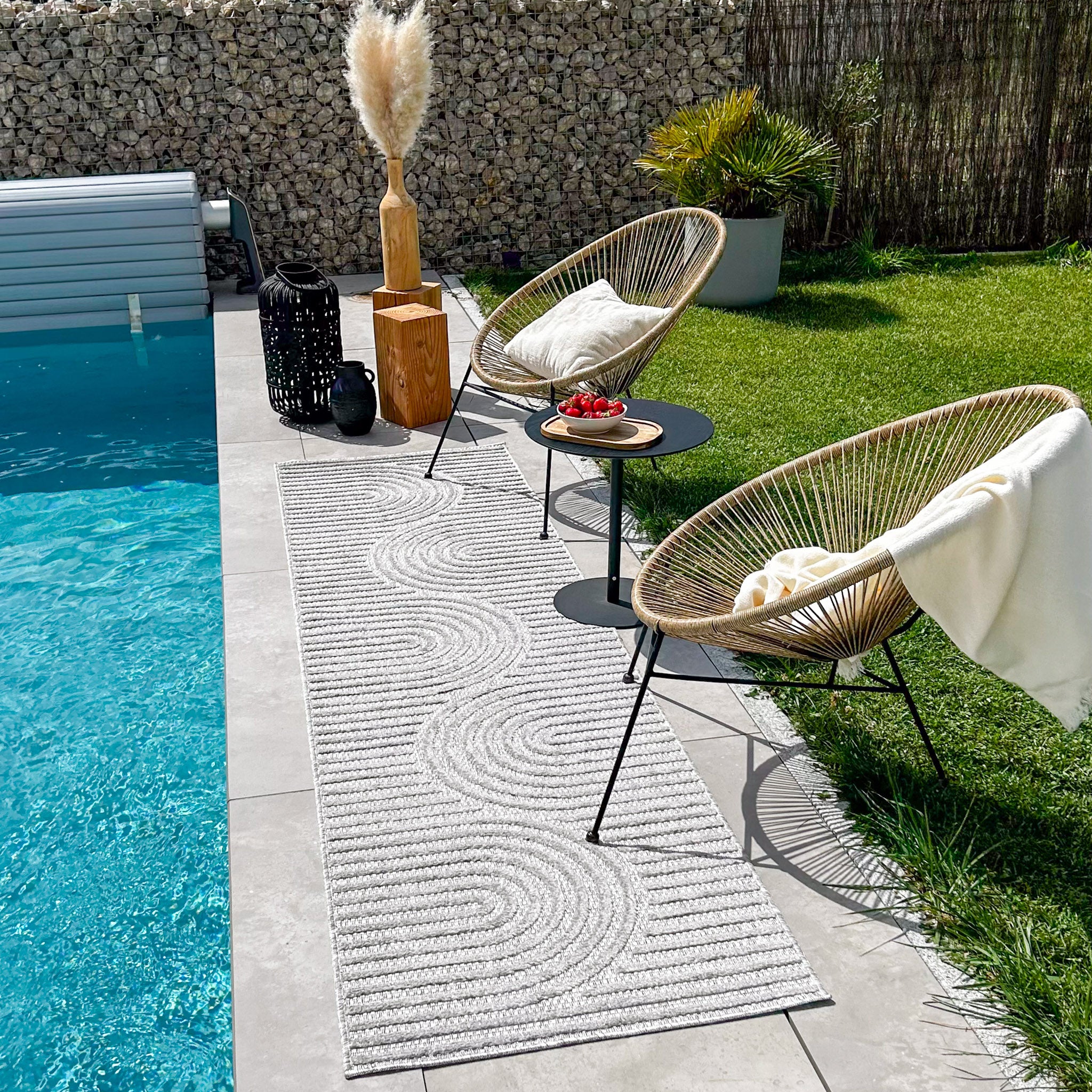 Tapis d'intérieur et extérieur motifs arcs symétriques SANTORINI 986 GRIS : SAN986GRI Nazar rugs