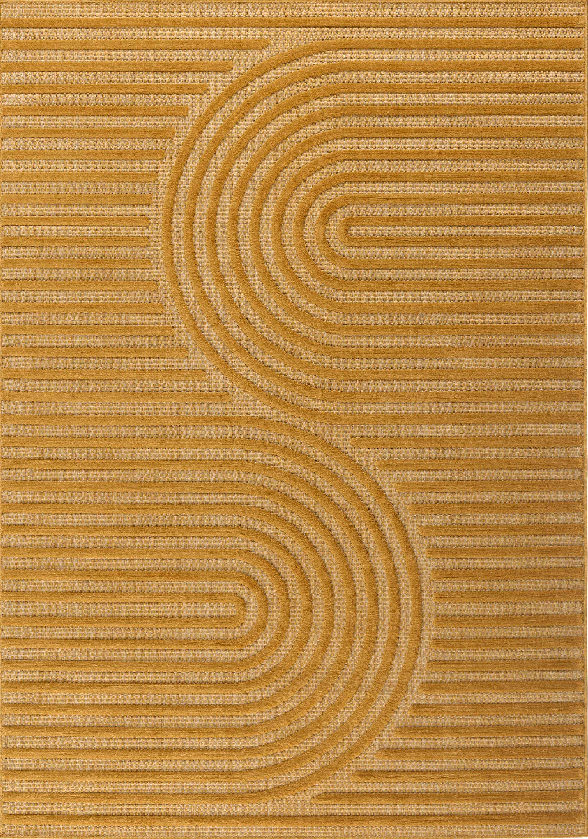 Tapis d'intérieur et extérieur motifs arcs symétriques SANTORINI 986 JAUNE : SAN986JAU Nazar rugs