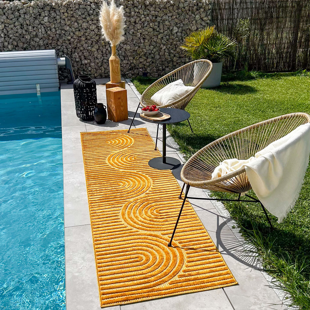 Tapis d'intérieur et extérieur motifs arcs symétriques SANTORINI 986 JAUNE : SAN986JAU Nazar rugs