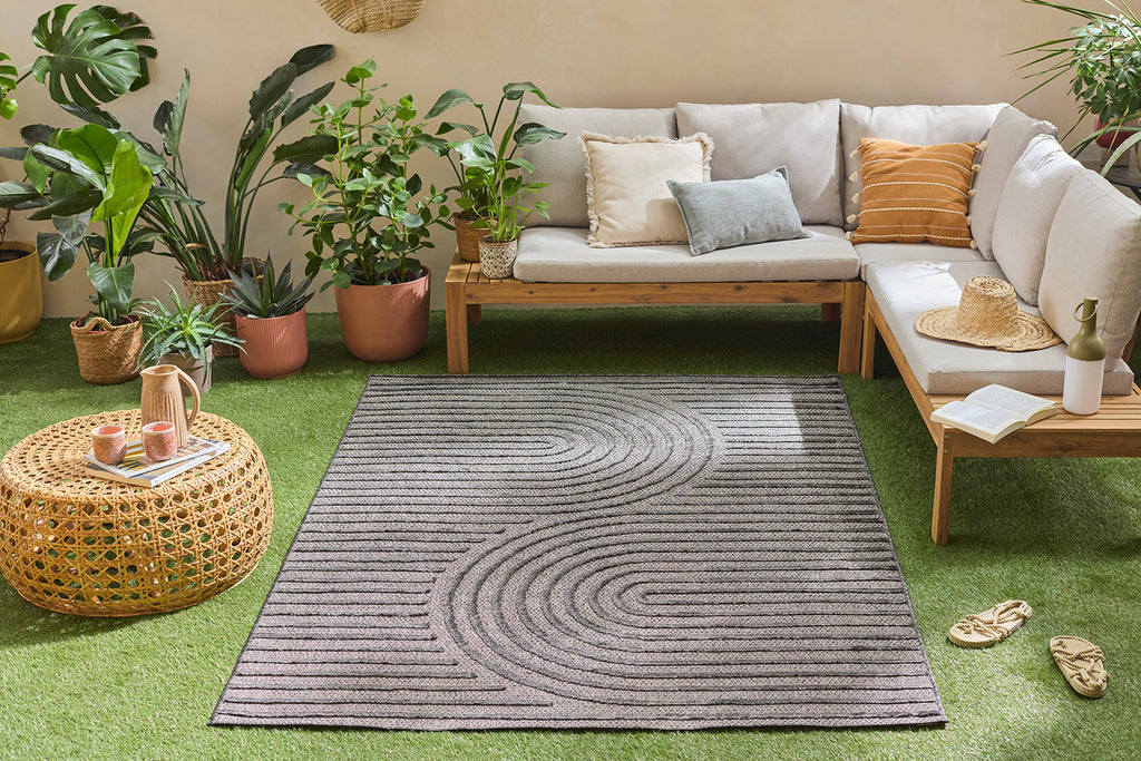 Tapis d'intérieur et extérieur motifs arcs symétriques SANTORINI 986 NOIR : SAN986NOI Nazar rugs