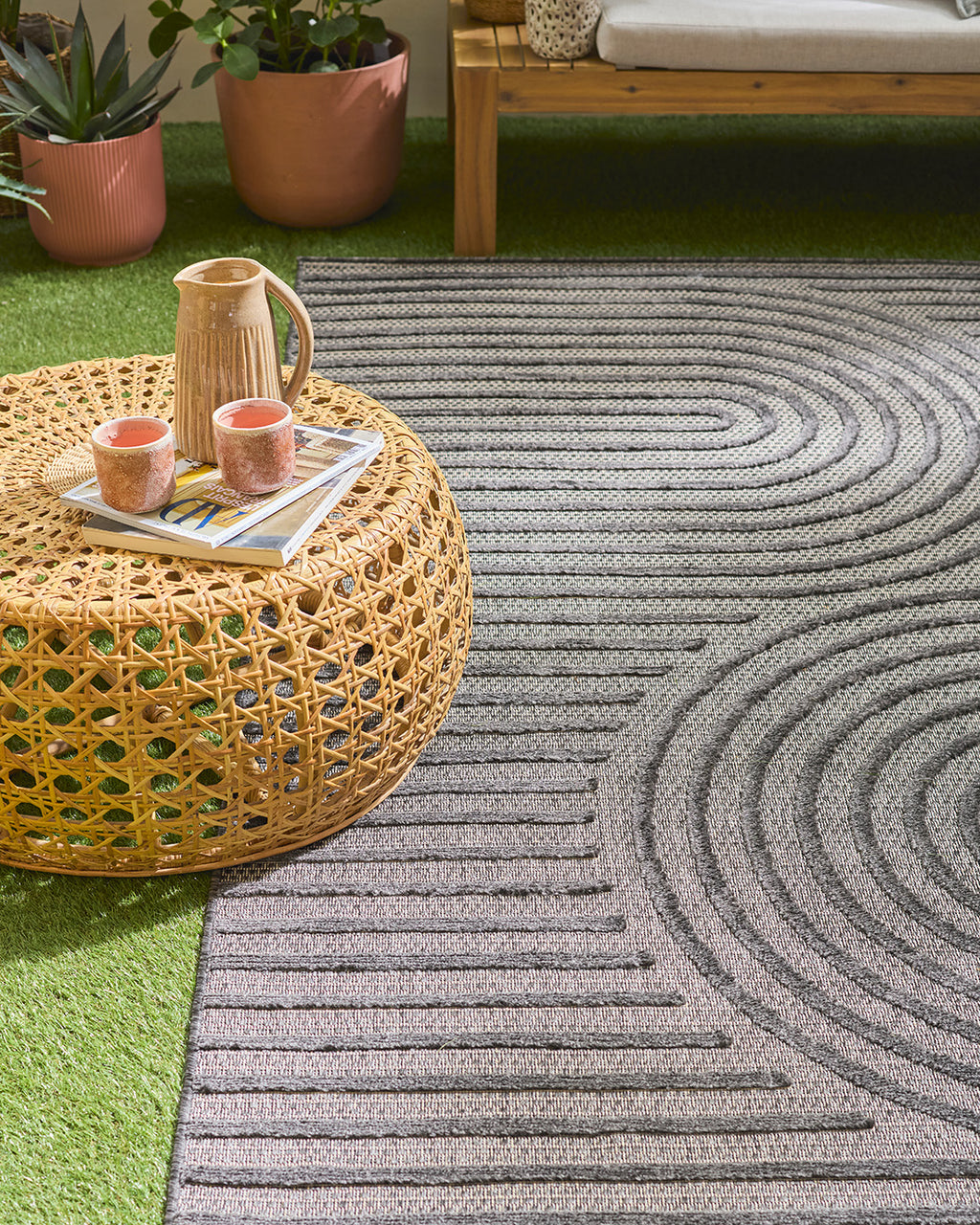 Tapis d'intérieur et extérieur motifs arcs symétriques SANTORINI 986 NOIR : SAN986NOI Nazar rugs