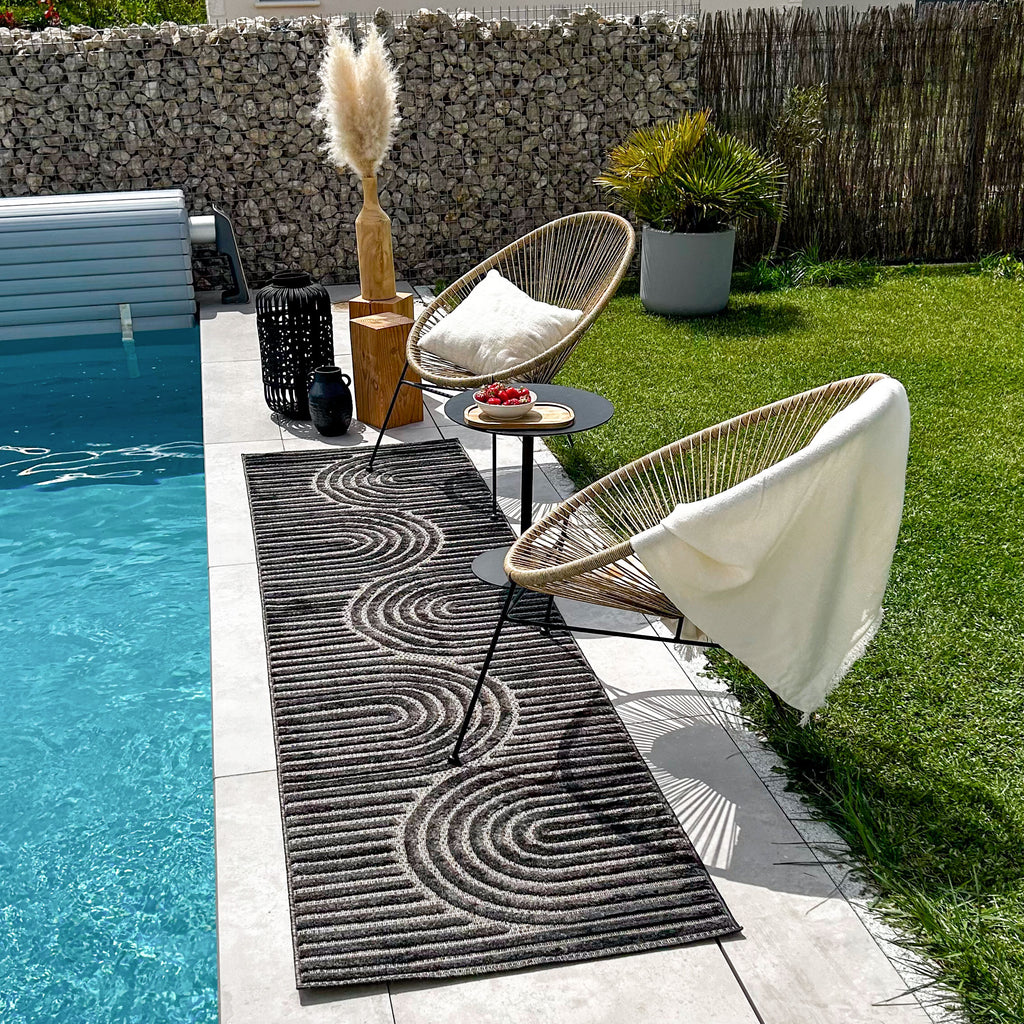 Tapis d'intérieur et extérieur motifs arcs symétriques SANTORINI 986 NOIR : SAN986NOI Nazar rugs