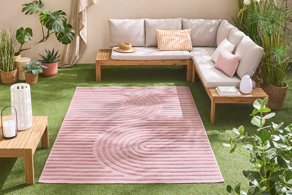 Tapis d'intérieur et extérieur motifs arcs symétriques SANTORINI 986 ROSE : SAN986ROS Nazar rugs