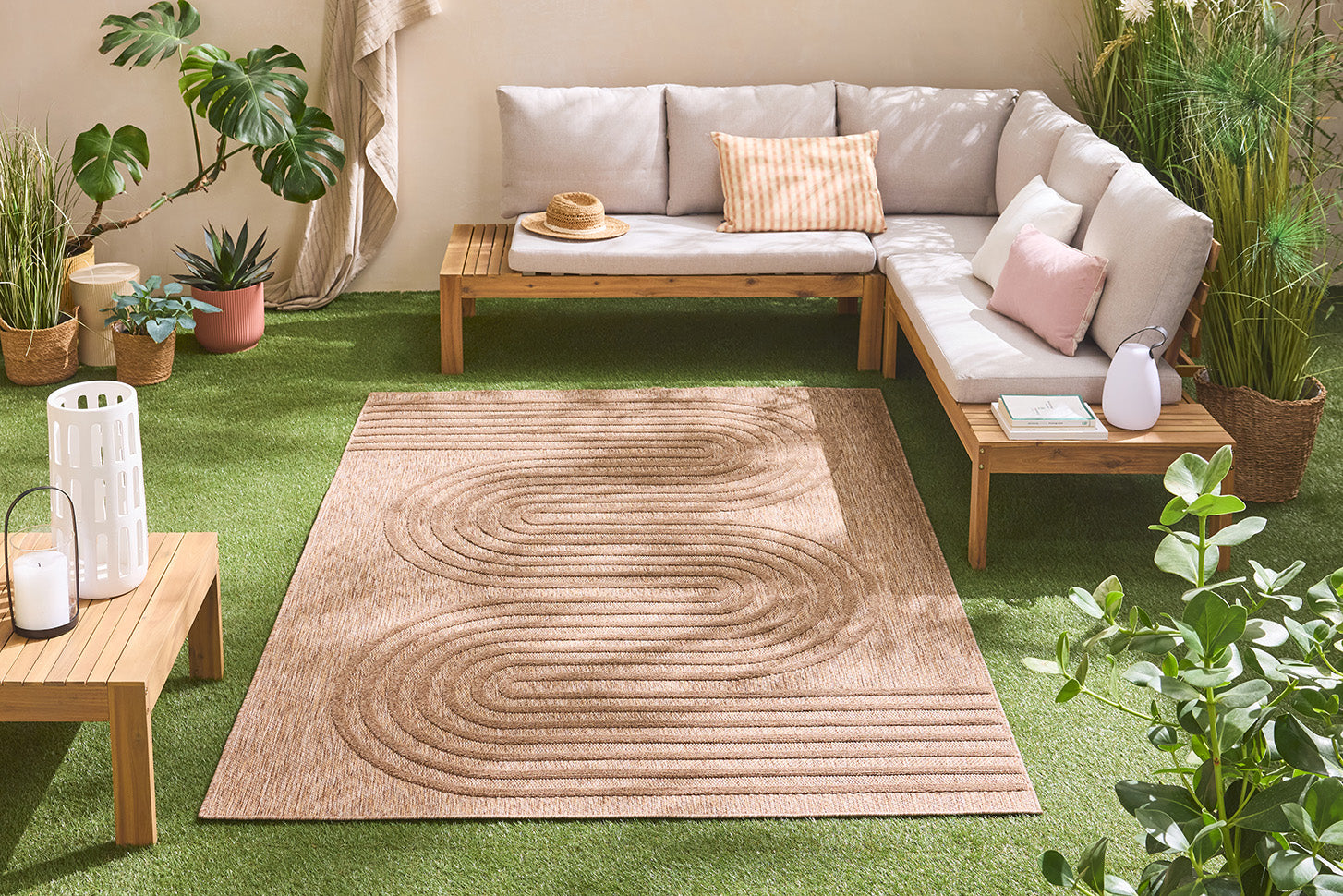 Tapis intérieur et extérieur motifs de vagues SANTORINI Beige : SAN987BEI Nazar rugs